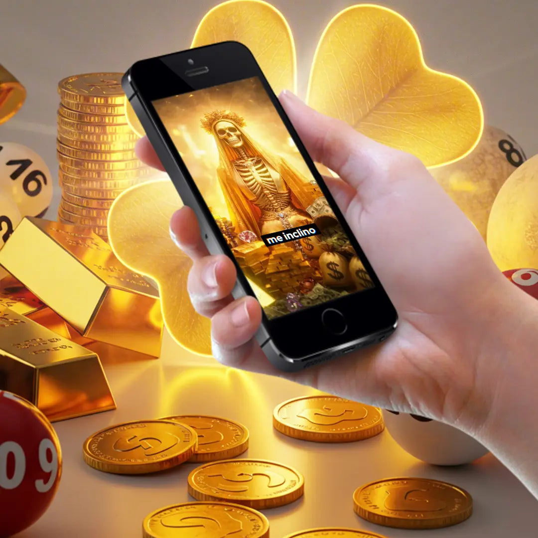 Virtual prayer for good fortune to the Golden Santa Muerte with a personalized photo